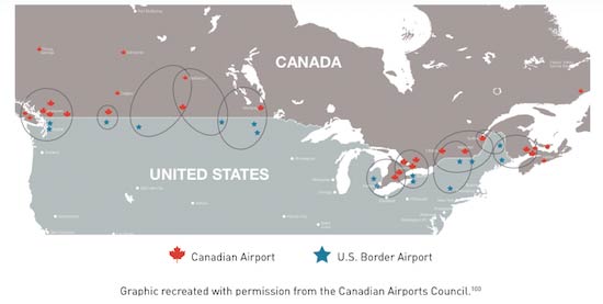 Proximity of Canadian and American airports image